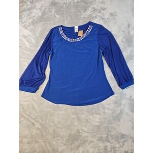 Blu:m Women's Long Sleeves Size XL Blouse Scoop Neck